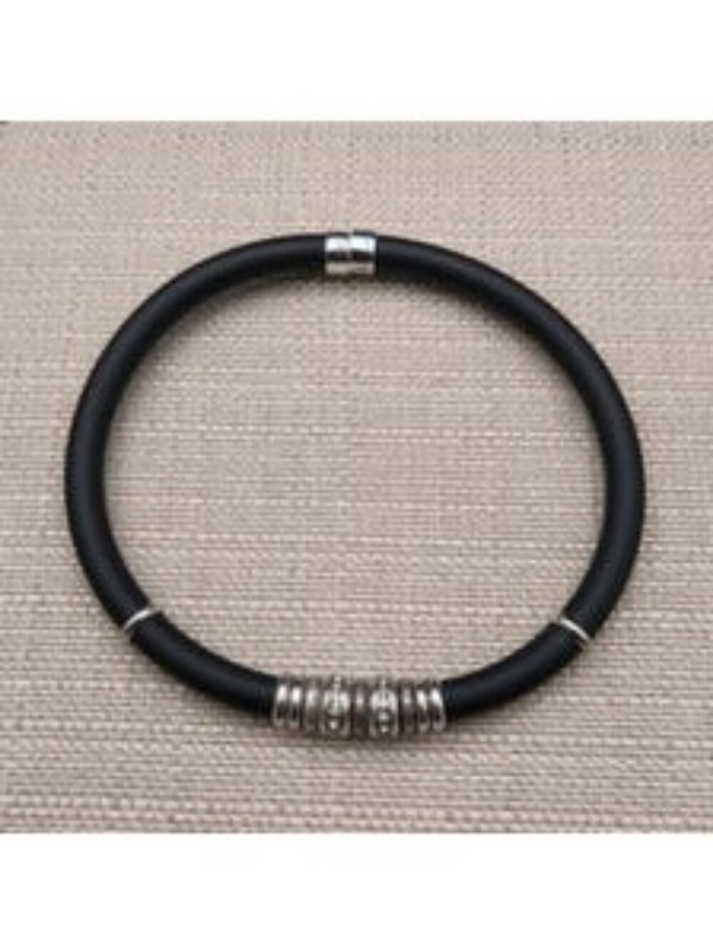 15 Inch Sterling Silver Erwin Pearl Rhinestone Black Rubber Choker Necklace B149